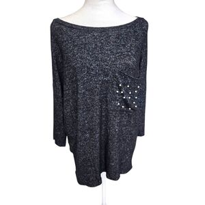 Philosophy Womens Soft Quarter Sleeve Over Size Embellished Pocket Sweater L